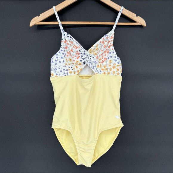 Abercrombie Kids Floral One-Piece Swimsuit Girls 13/14 Yellow Swimwear Beach - Picture 1 of 12